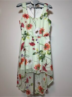Suzy Shier Green Floral High-Low Women’s Large Summer Chic Chiffon Dress